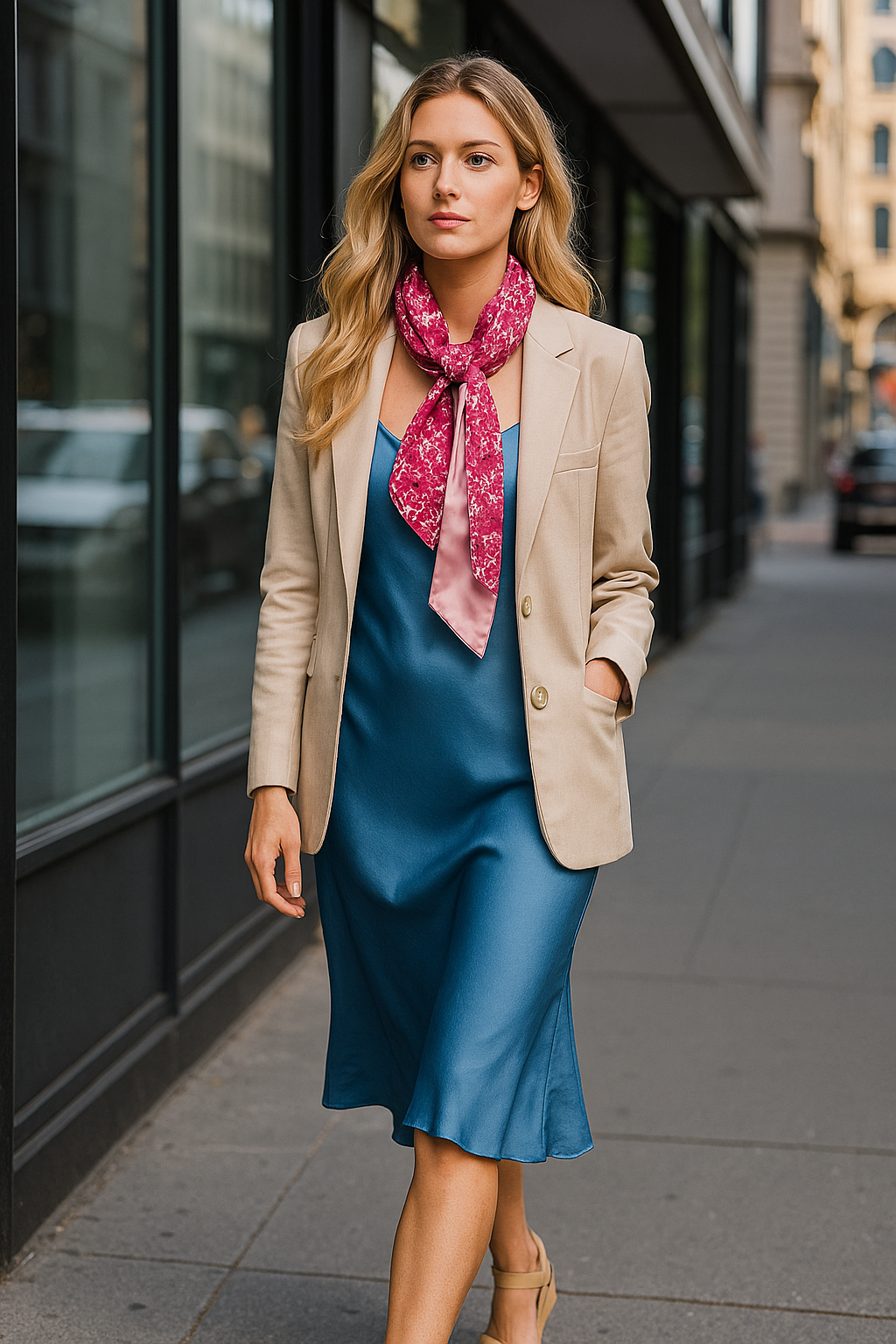 Foulard CYU Rose et satin mi long lumineux