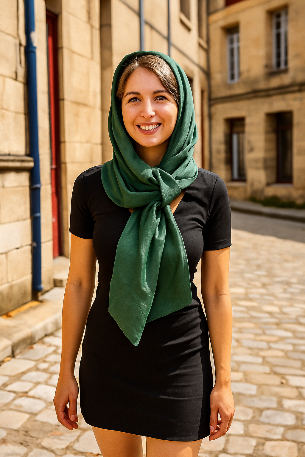 Châle Vert en Satin & Viscose demi lune