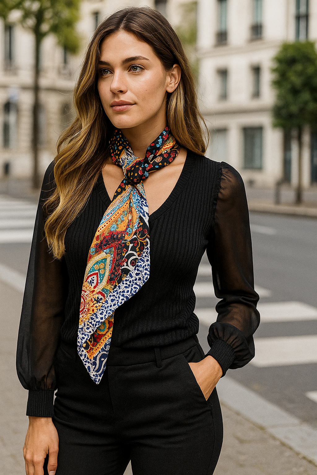 Foulard CYU bleu nuit colorée très doux en soie