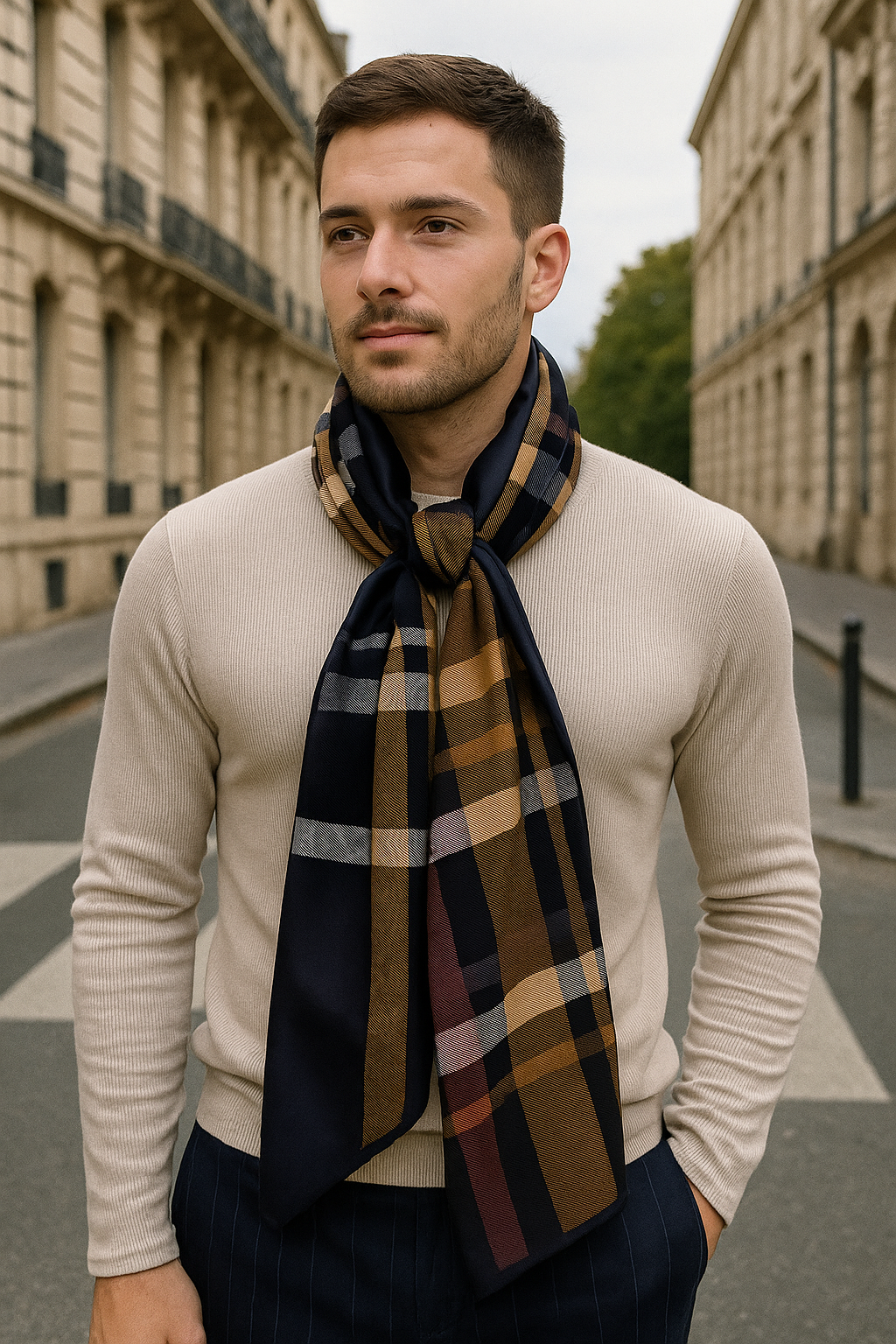 Foulard MEAIN tartan bleu marron _ CYU