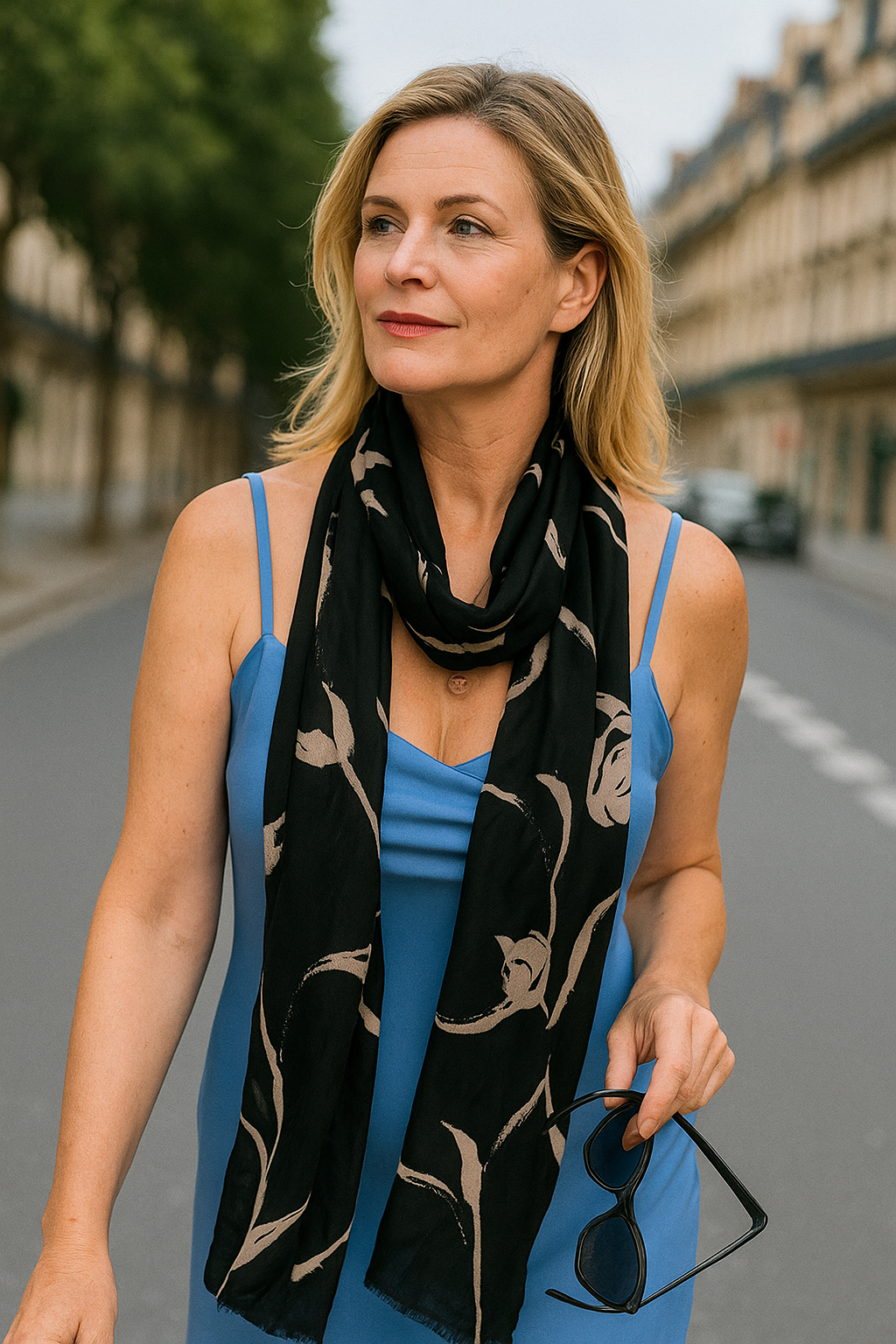 Foulard CYU Noir & beige long et léger