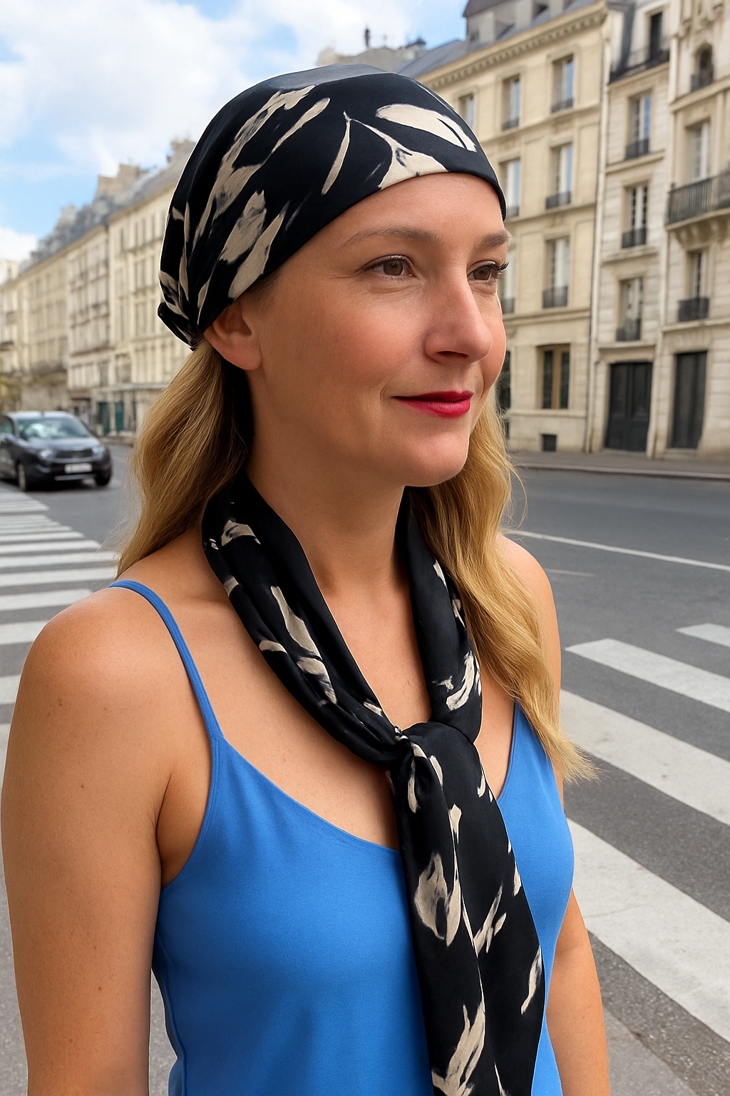 Foulard CYU Noir & beige long et léger