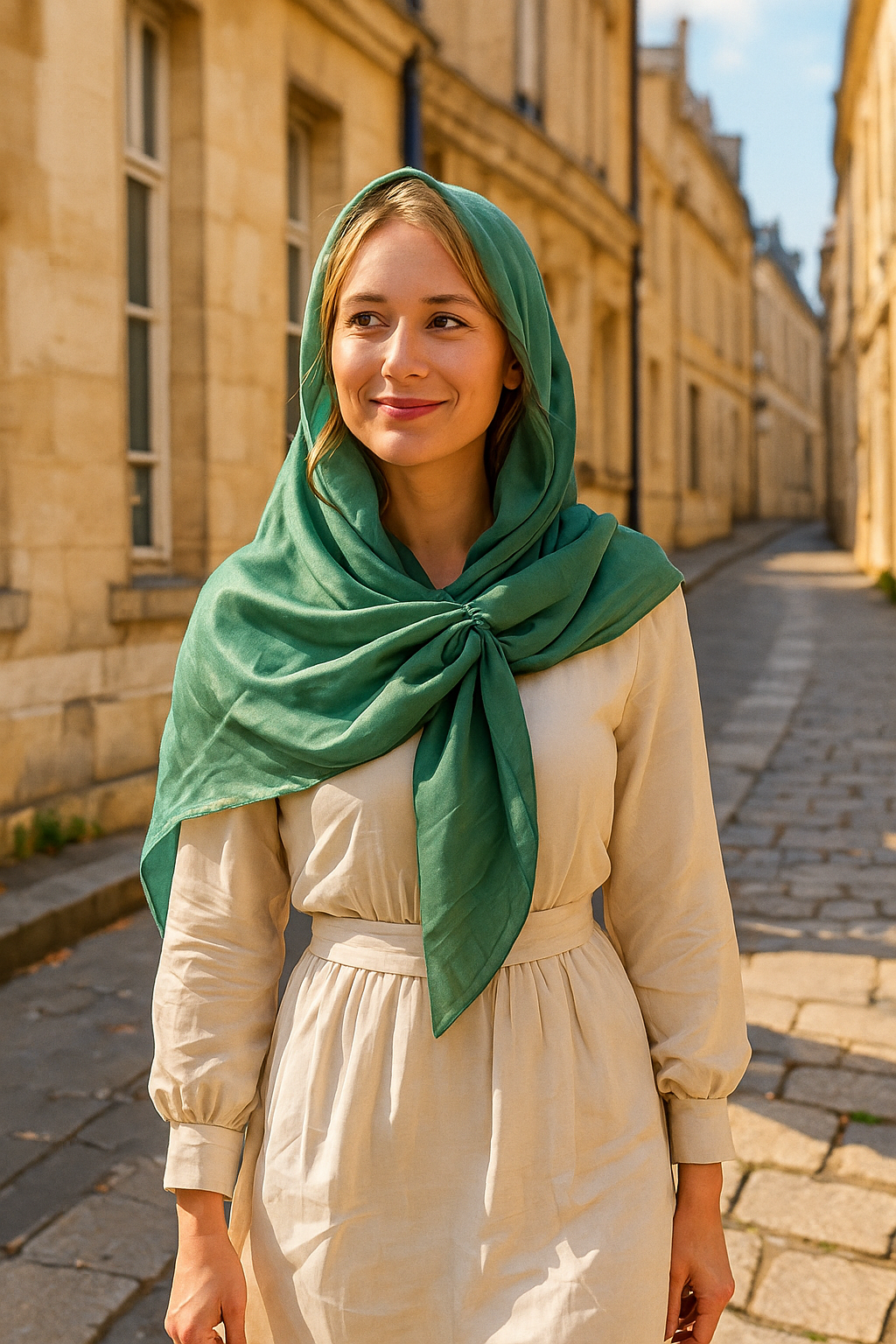 Châle Vert en Satin & Viscose demi lune