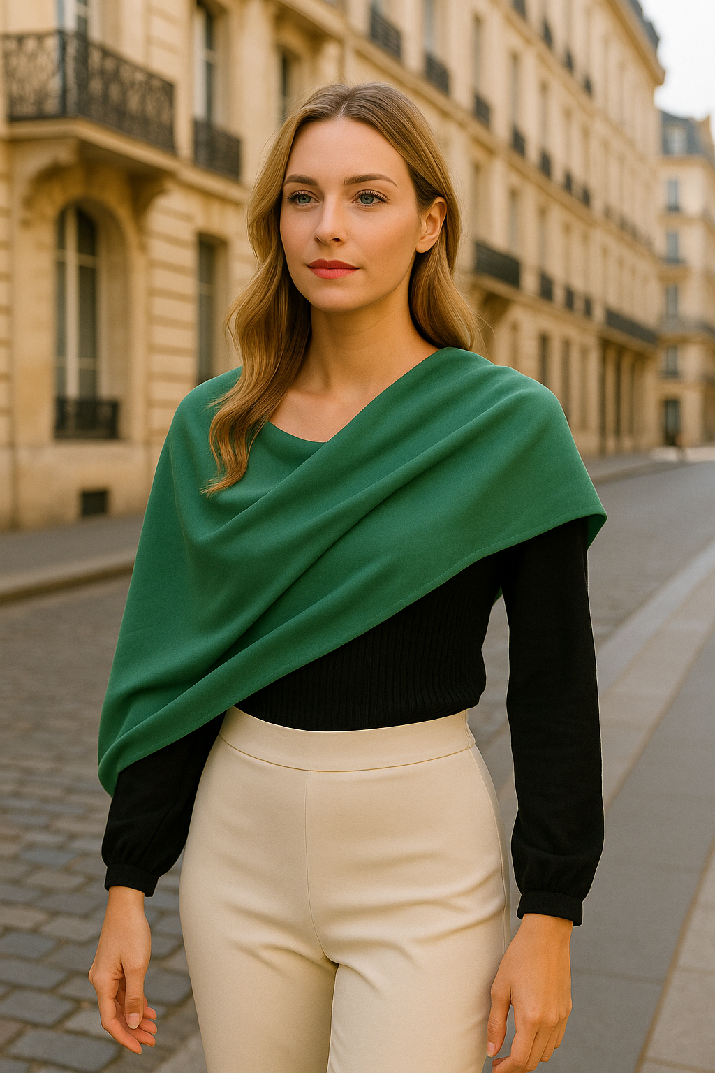 Châle Vert en Satin & Viscose demi lune