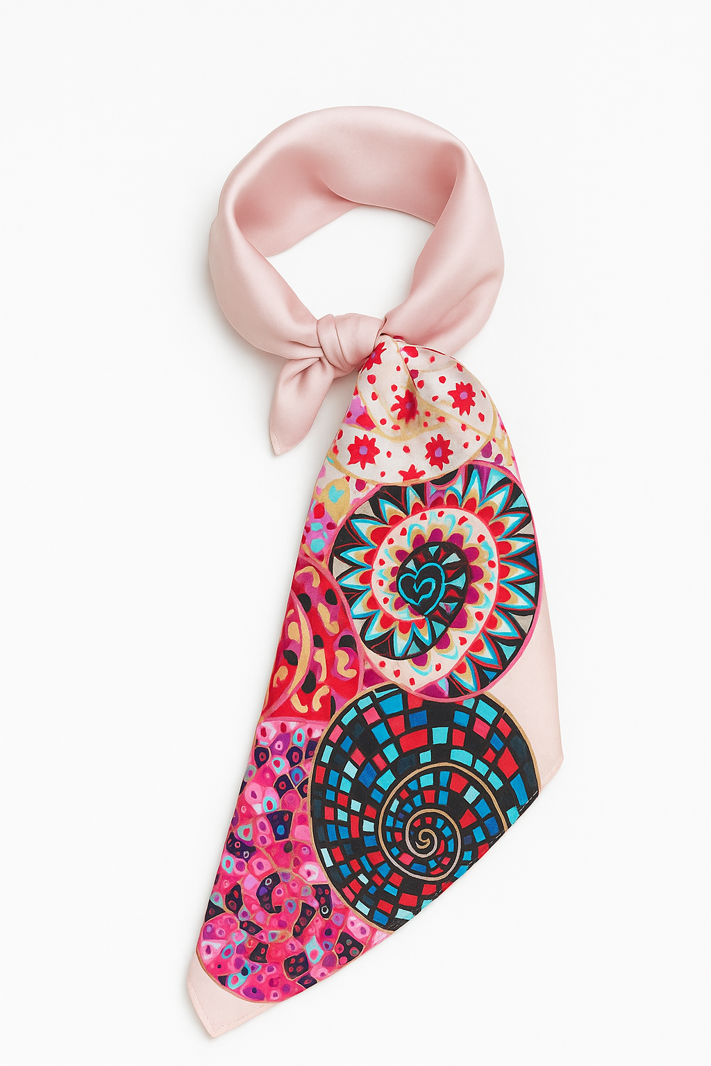 Foulard CYU Rose avec spirales multicolores