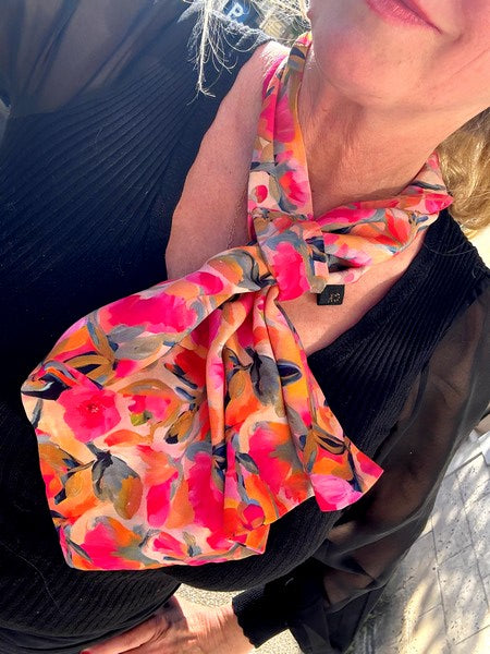 Foulard CYU Fleuri Rose et Orange, joyeux doux et léger