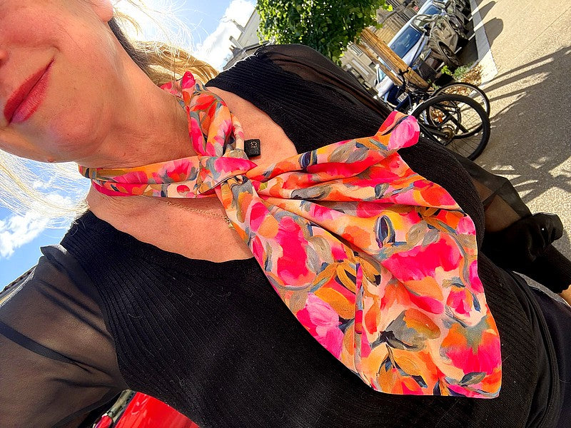 Foulard CYU Fleuri Rose et Orange, joyeux doux et léger