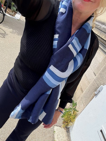 Foulard CYU Arc en Ciel Bleu Marine long doux et léger