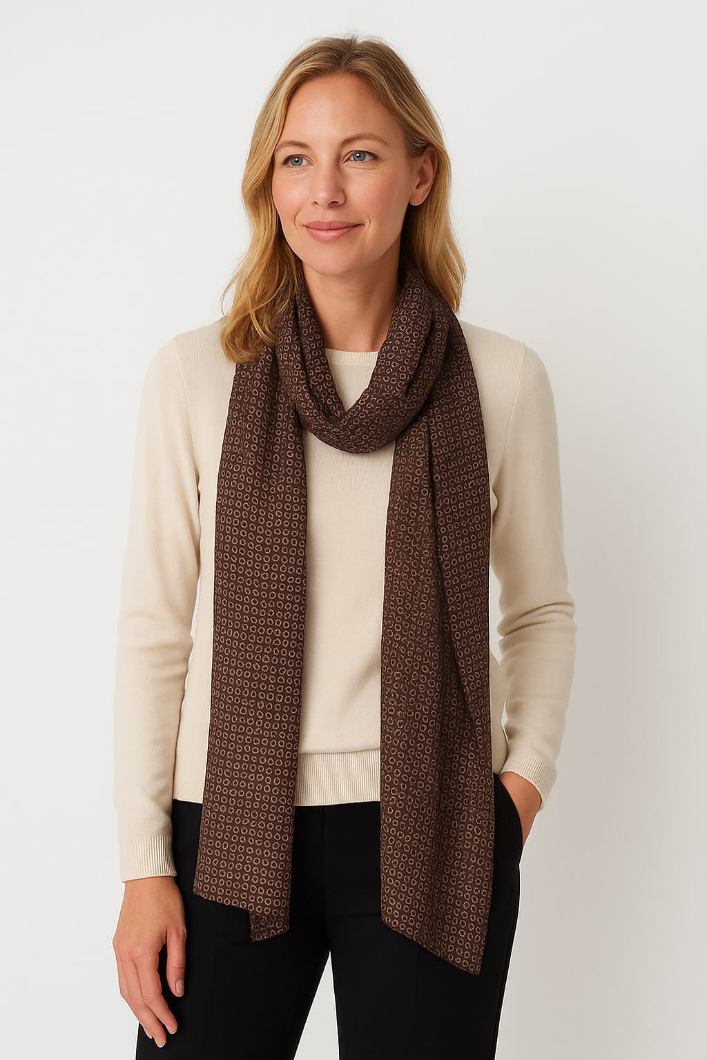 Foulard CYU long marron satiné très élégant
