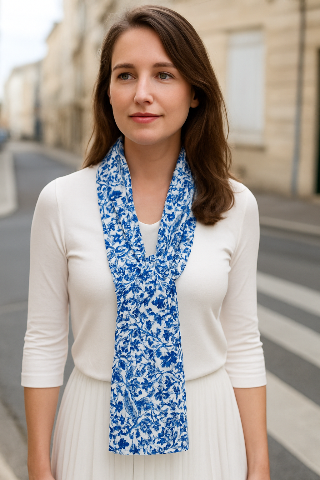 Foulard CYU long mosaïques bleues en coton