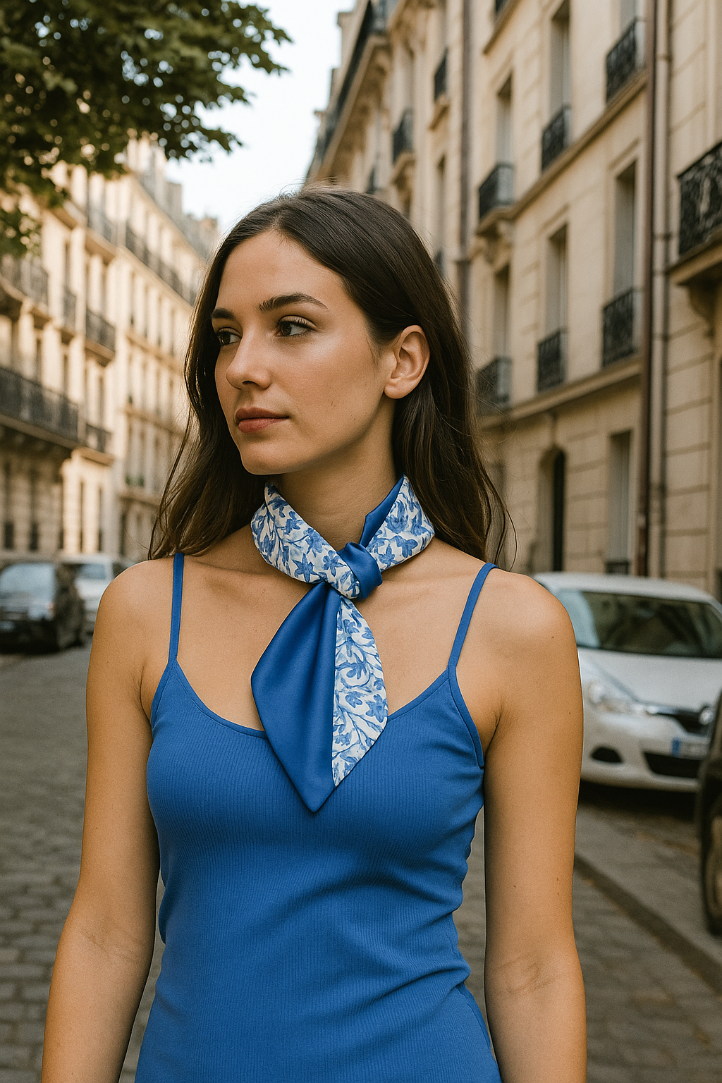 Foulard CYU Mosaiques Bleues esprit Portugal Coton et Satin