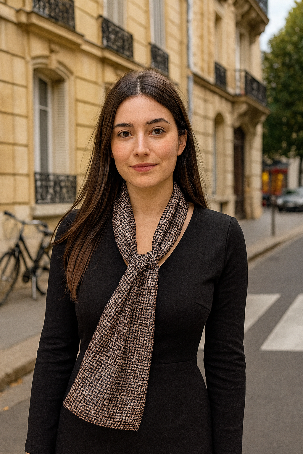 Foulard CYU long marron satiné très élégant