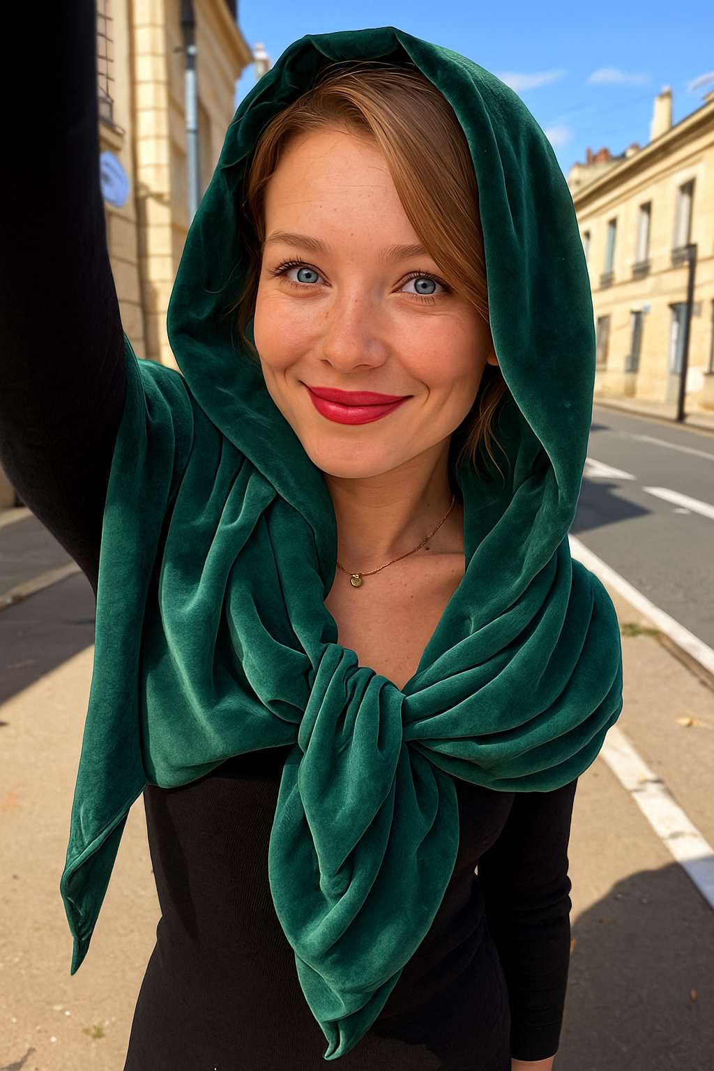 Châle Vert en Satin & Viscose demi lune