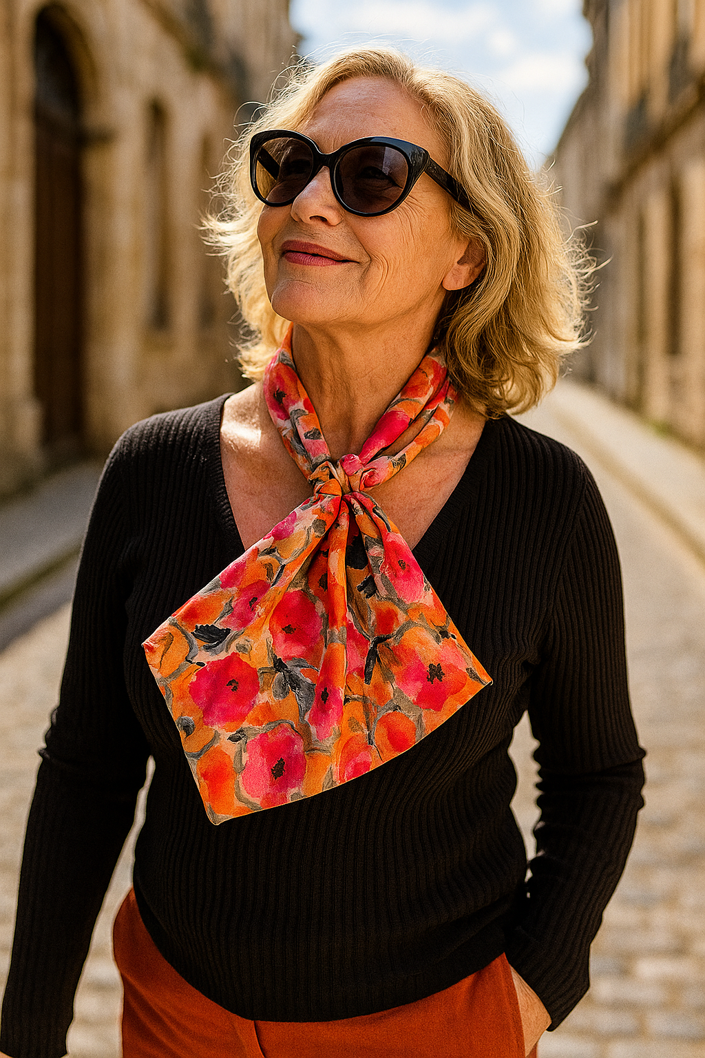 Foulard CYU Fleuri Rose et Orange, joyeux doux et léger