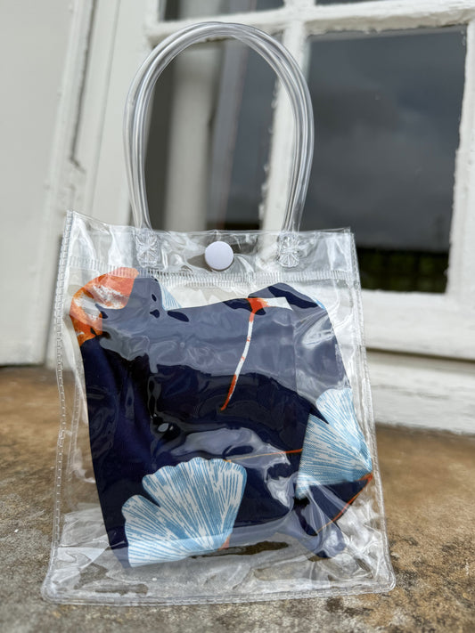 Foulard CYU Bleu nuit motifs fleurs bleu orange _ CYU Scarf Night Blue Flowers Blue Orange